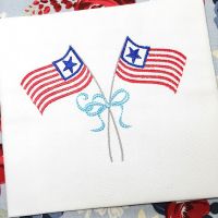 USA Flag with Bow 4th of July Machine Embroidery Design 